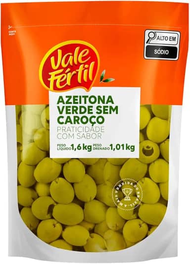 Vale Fértil Azeitona Verde Em Conserva Sem Caroço Sachê 1.01Kg