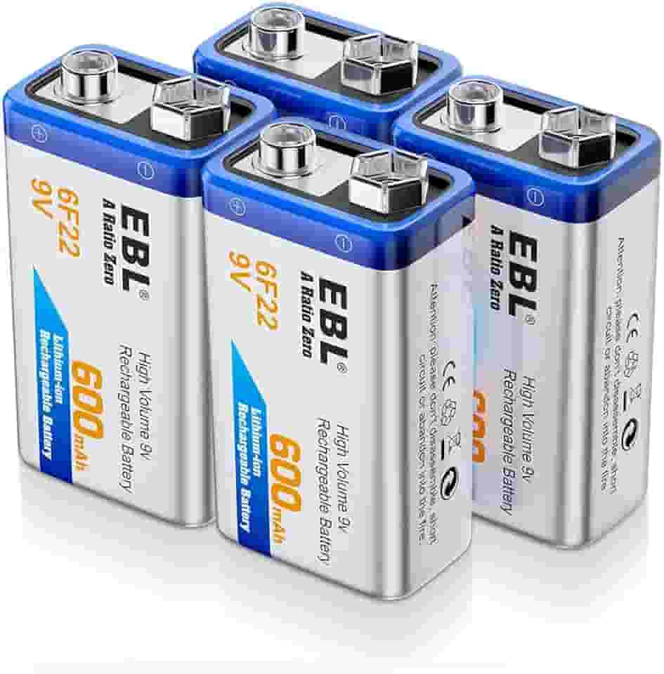 MPOWER - Bateria Recarregável Lithium Ion 9V 600mAh de Alta Capacidade e Longa Duração, Ideal para Microfones, Detectores de Fumaça e Equipamentos Eletrônicos