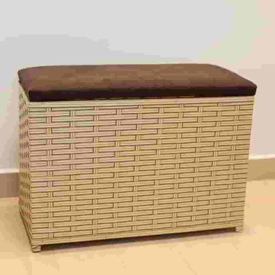 Puff Baú Organizador 80 Litros Assento Suede Fibra Sintética Quarto Decorativo(CAPPUCCINO/MARROM)