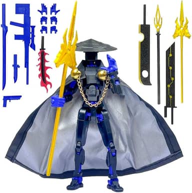 Assembly Completed T13 Action Figures,T 13 Action Figure, Robo 13 3D Printed Action Figure - The Ultimate Hero for Action-Packed Playtime,5.2 Inch (Swordsman-Black Blue)