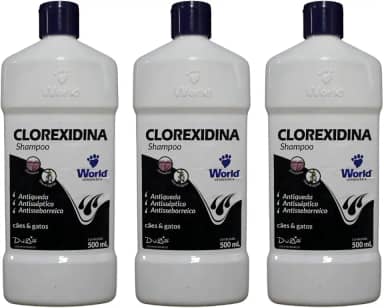Shampoo Clorexidina Antisséptico e Antiqueda para Cães e Gatos, 500 ml, Embalagem com 3 Unidades