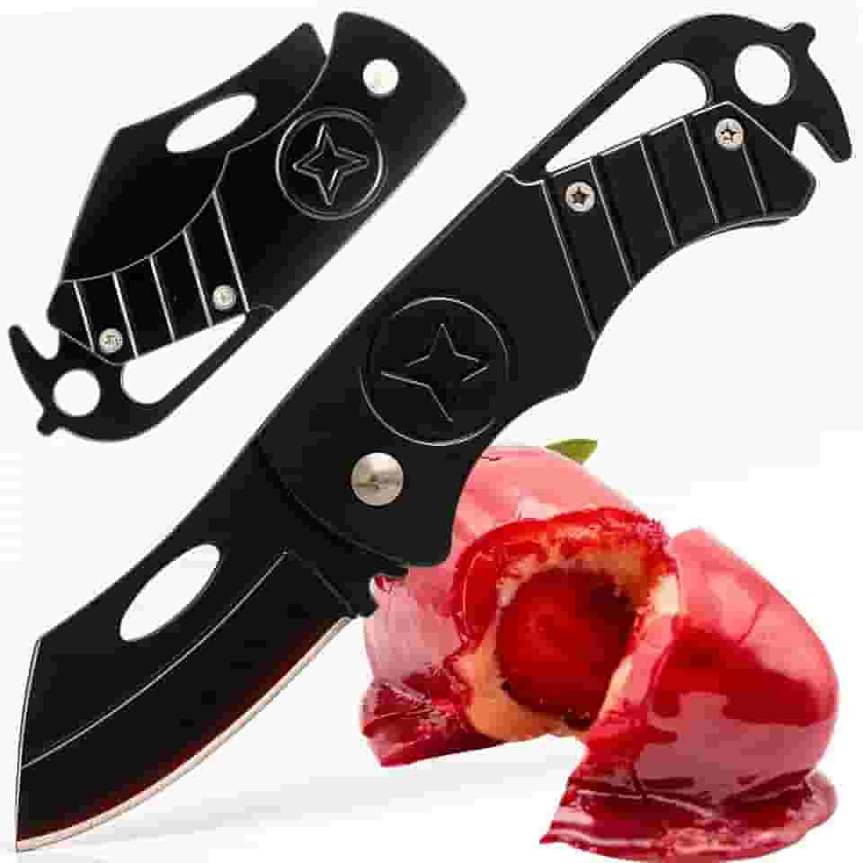 Faca Dobrável Canivete Inox Preta 69 g – Compacta, Leve e Multifuncional – Lâmina Cleaver Corta Corda, Trava Liner, Gancho para Cordão, Uso Militar, Trilha e Urbano com Design Ergonômico Antiderrapante