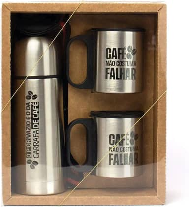 Kit Café Presente com Garrafa e Canecas em Inox