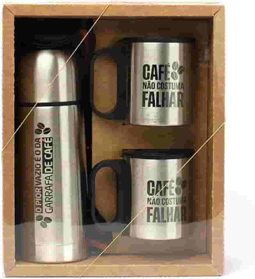 Kit Café Presente com Garrafa e Canecas em Inox