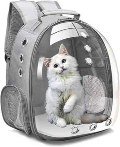 Mochila Astronauta Transparente Visão Panorâmica para Cães e Gatos | Transporte Pet Portátil com Máxima Ventilação e Segurança (Cinza)