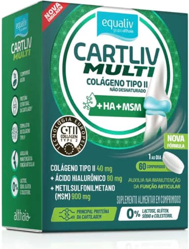 Equaliv Multi Cartliv – Colágeno Tipo II com Ácido Hialurônico para Melhora da Função Articular e Mobilidade – 60 Comprimidos