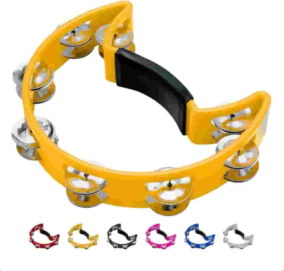 Pandeiro Meia Lua Profissional Pandeirola de Mão Colorida Instrumento Percussão Musical Em ABS (Amarelo)