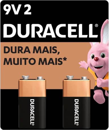 Duracell Bateria Alcalina 9V Com 2 Unidades – Ideal para Detectores de Fumaça e Microfones sem Fio