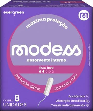Absorvente Interno Modess Mini Fluxo Leve com 8un Evergreen