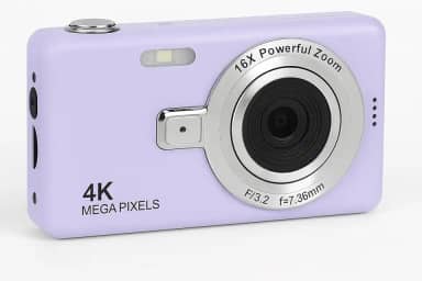 Câmera Digital 4K HD Portátil 50MP com Zoom 16x e Tela 2.4' | Foco Automático, Anti-Vibração e Flash Integrado | Câmera Compacta para Fotos, Vídeos, Vlogs e Viagens (Roxo)