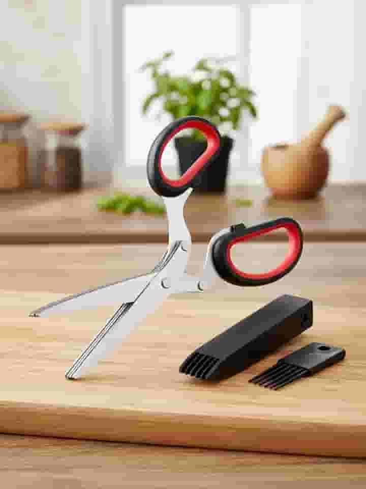 Tesouras de cozinha e ervas de aço inoxidável de 5 lâminas - Tesoura de cozinha com pente de limpeza, capa protetora