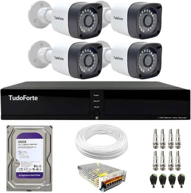 Kit CFTV 4 Câmeras Segurança Full HD DVR 4 Canais Com HD Completo
