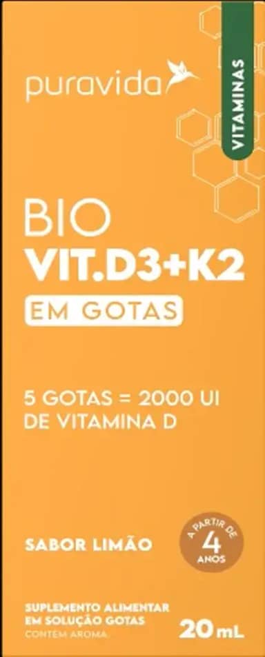 Vitamina D3+K2 Liquida de 20 ml Sabor Natural de Limão-Pura Vida