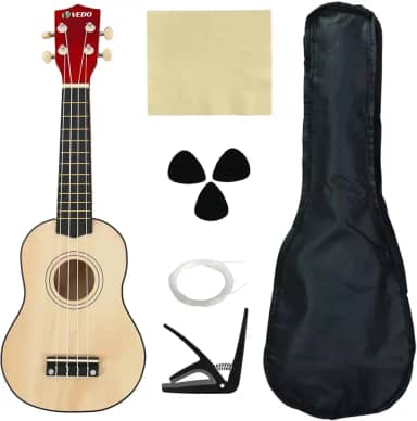 VEDO UK10 Ukulele Concert 23 Polegadas em Madeira de Tília, Kit Completo com Alça, Capotraste e Estojo - Bege Ideal para Iniciantes e Músicos Profissionais