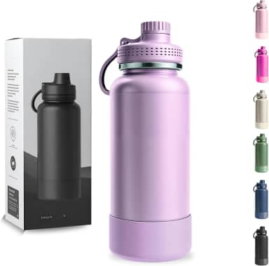 Garrafa Térmica 1000ML - Duplamente Isolada a Vácuo, Aço Inox 304, Capa Protetora da Base de Silicone, Mantém Bebidas Gelada 24 horas e Quente 12 horas (Lilás Wide)