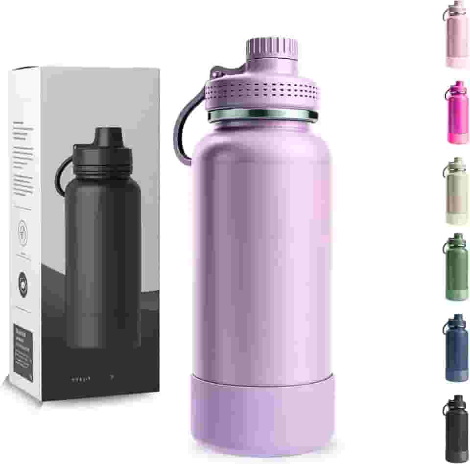 Garrafa Térmica 1000ML - Duplamente Isolada a Vácuo, Aço Inox 304, Capa Protetora da Base de Silicone, Mantém Bebidas Gelada 24 horas e Quente 12 horas (Lilás Wide)