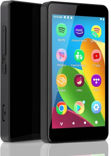 Leitor de MP3 para crianças com Spotify, App Store, controles parentais, Spotify Kids, YouTube, Amazon Music, Libby, leitor de música IPS MP4 de 4 polegadas de até 1 TB (preto)