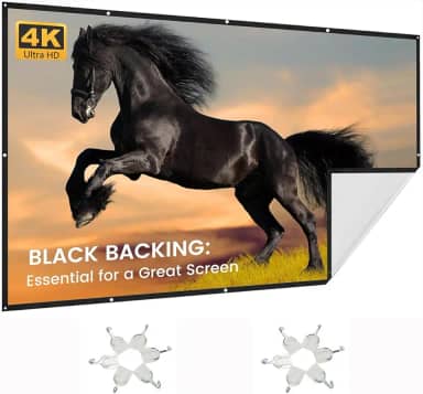 Tela de Projeção 100 Polegadas Dobrável, Compatível com 4K e 3D, Ângulo de Visão 179°, Fácil de Instalar com Kit Completo