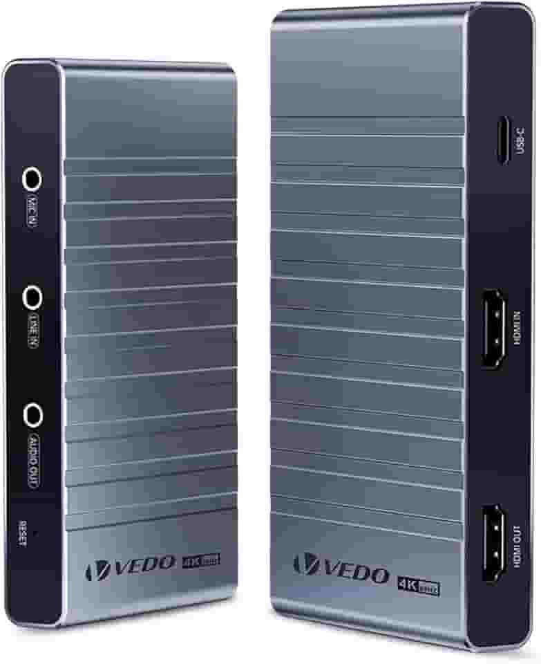 VEDO Placa de Captura de Vídeo de Canal Duplo, Captura 4K 60Hz HDR e Saída Loop, Taxa de Atualização de 240Hz, Formato RGB24,Plug-and-Play para Jogos e Transmissões ao Vivo,Compatível com PC/Console