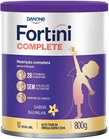 Fortini Complete Baunilha, Suplemento Infantil, 28 Vitaminas e Minerais, Fonte de Fibras e Ômega 3, 800g