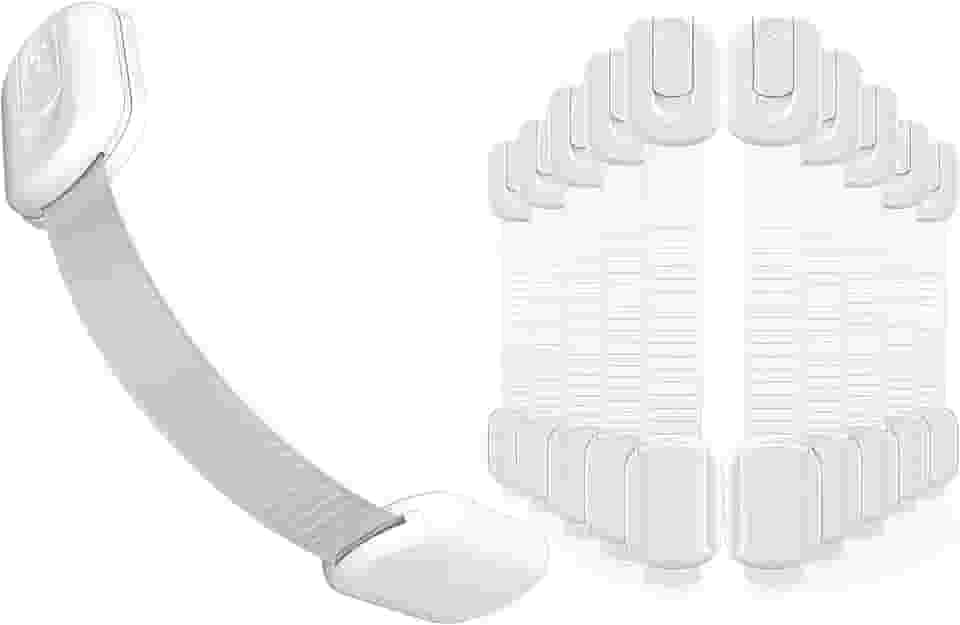 10 Unidades Trava de Gaveta, Trava Porta Branca de Instalação Fácil, Trava Gaveta Armário Prático, Sistema de Encaixe e Fixação Inclusa