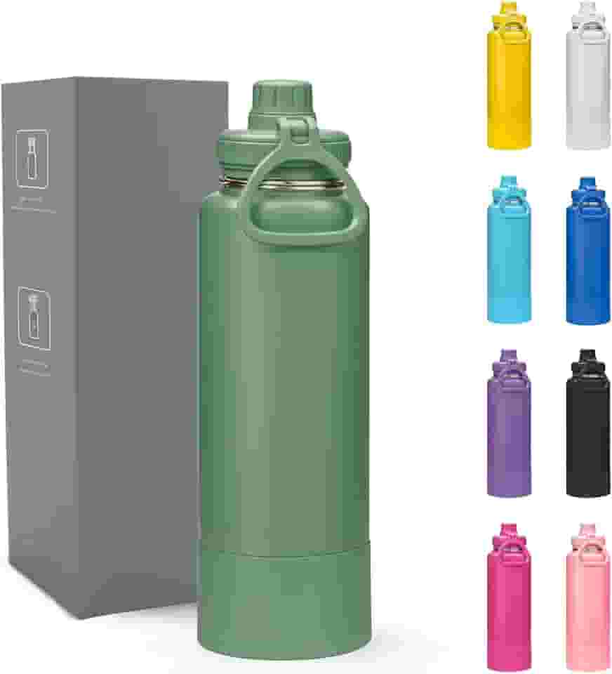 Garrafa Térmica 800ml - Duplamente Isolada a Vácuo, Aço Inox 304, Base Emborrachada Anti Derrapante, Bebidas Geladas por 24 Horas e Quentes por 12 Horas, (Verde Exercito)