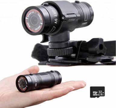 Wzquisite Câmera de Capacete de Motocicleta, Câmera de Vídeo de Bicicleta - Câmera de Ação Esportiva 1080P Filmadora Grande Angular de 120 ° À Prova D'Água com Suporte de Alça, Cartão Sd de 32G