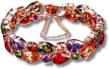 Bracelete Feminino Luxuoso com Zircônias Premium 'Elegant Colors' – Design Clássico e Elegante, Acabamento Premium em Cobre – Pulseira de Alta Sofisticação para Mulheres Estilosas – 17cm ou 19cm – Acompanha Bolsa de Veludo