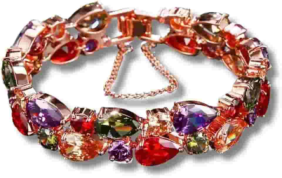 Bracelete Feminino Luxuoso com Zircônias Premium 'Elegant Colors' – Design Clássico e Elegante, Acabamento Premium em Cobre – Pulseira de Alta Sofisticação para Mulheres Estilosas – 17cm ou 19cm – Acompanha Bolsa de Veludo
