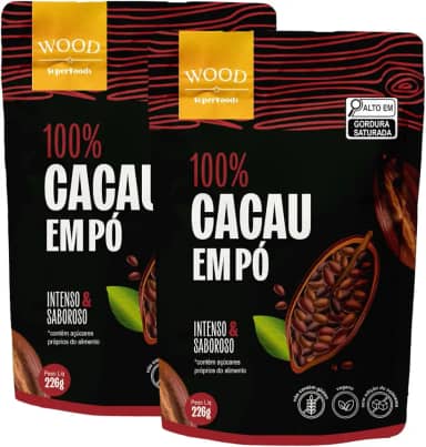 Kit 2 Cacau Em Pó Alcalino Natural 100% Cacau 226g - Wood Superfoods