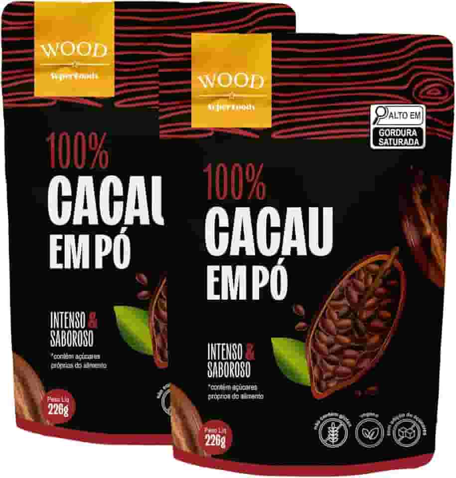Kit 2 Cacau Em Pó Alcalino Natural 100% Cacau 226g - Wood Superfoods