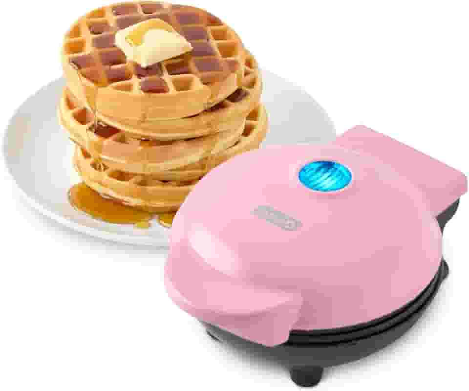DASH Mini fabricante para waffles individuais, hash browns, chaffles Keto com superfícies antiaderentes fáceis de limpar, 10 cm, rosa
