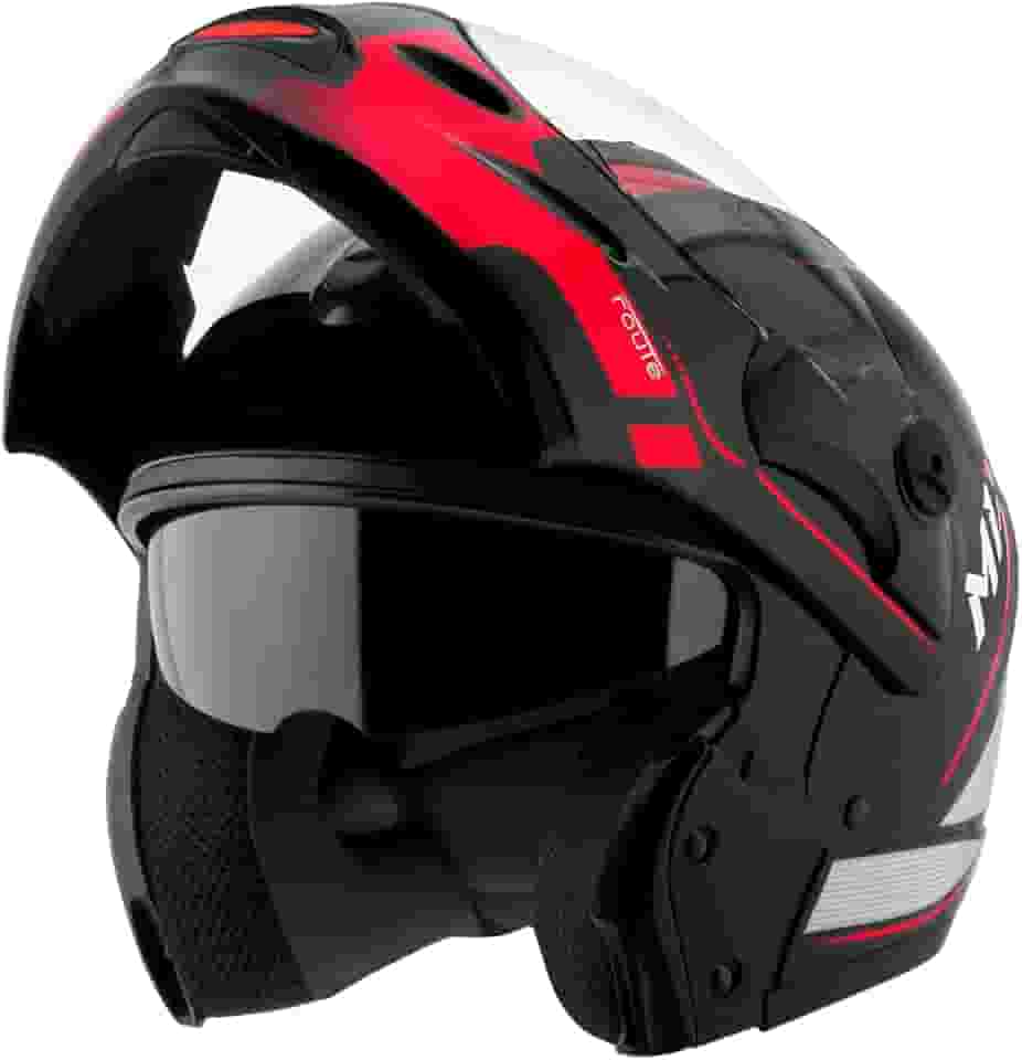 Capacete de Moto Mixs MX Captiva Route Brilhante Com Viseira Interna Solar Óculos de Sol Articulado Escamoteável Robocop Cinza Com Vermelho