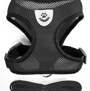 Coleira Peitoral Colete C/Trava de Segurança (M - PRETO) + Guia Resistente | Peitoral Ajustável p/Gatos e Cachorros de Médio Porte