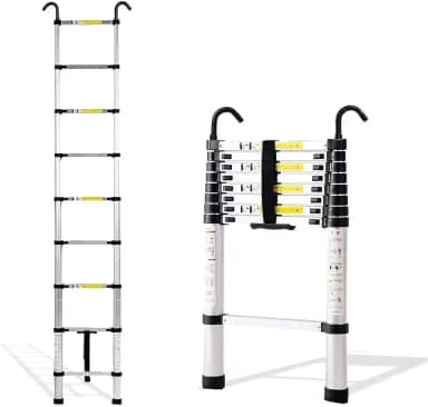 esmen Escada telescópica alta de alumínio multifuncional com 2 ganchos destacáveis 6 m/5 m/4 m/3 m/2 m/1 m