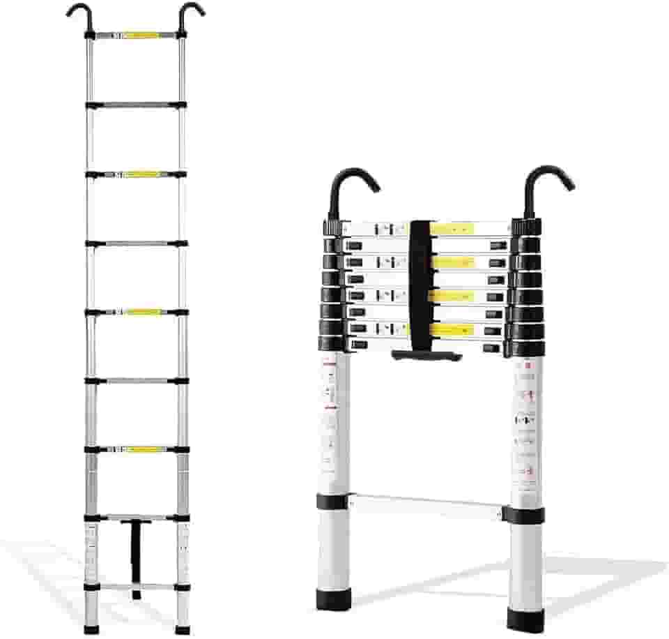 esmen Escada telescópica alta de alumínio multifuncional com 2 ganchos destacáveis 6 m/5 m/4 m/3 m/2 m/1 m