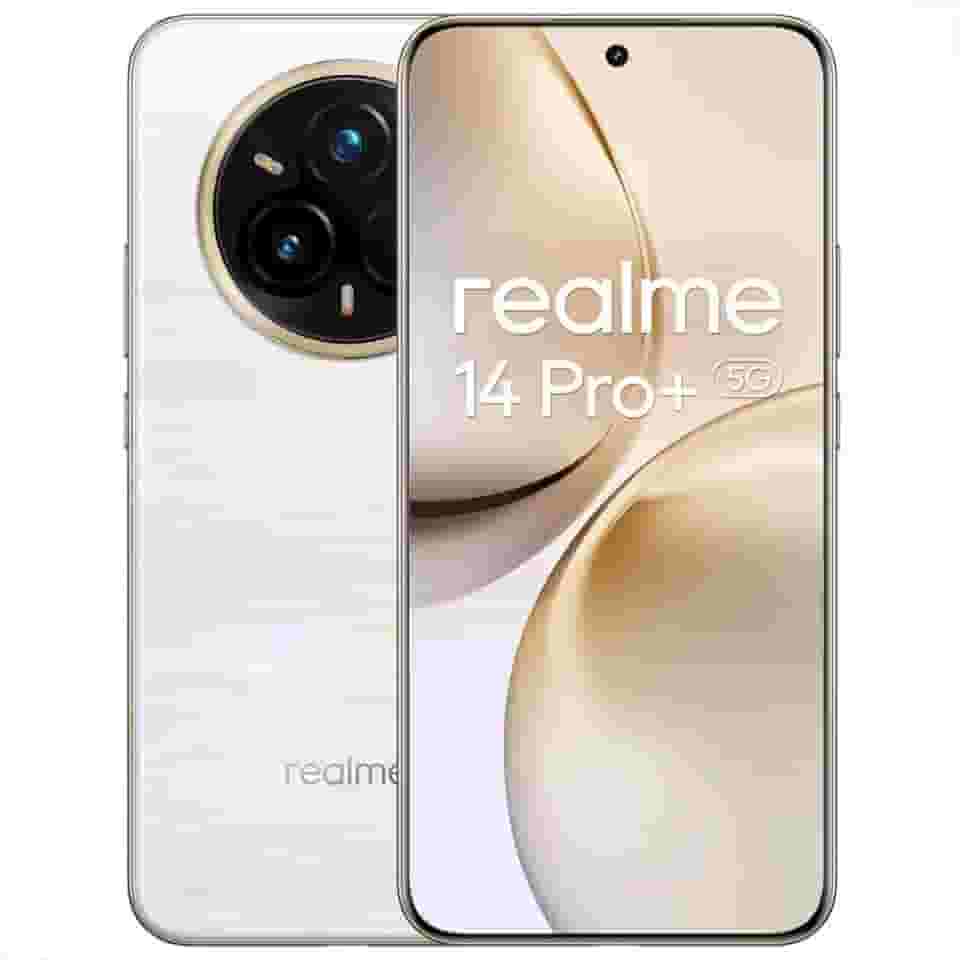 Celular Realme 14 Pro+ 5G, Tela OLED 6,83' 120Hz, Snapdragon 7s Gen 3, Dual SIM, Câmera Tripla 50MP com OIS, Bateria 6000mAh, Resistência IP68/IP69, Desbloqueio Facial (Branco, 512, GB, 12, GB)