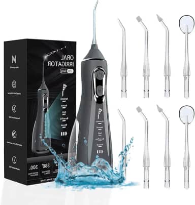 Irrigador Oral Portatil Bucal Limpeza Profunda Jato D àgua Supersônico Limpador de Dentes Profissional Sem Fio Recarregável Limpeza Profunda Dental e Gengiva, 5 Modos Potente Tanque 300ml