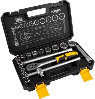 Vonder, Jogo De Soquetes Estriados, Encaixe 1/2", 10 Mm A 32 Mm, Com 18 Peças.