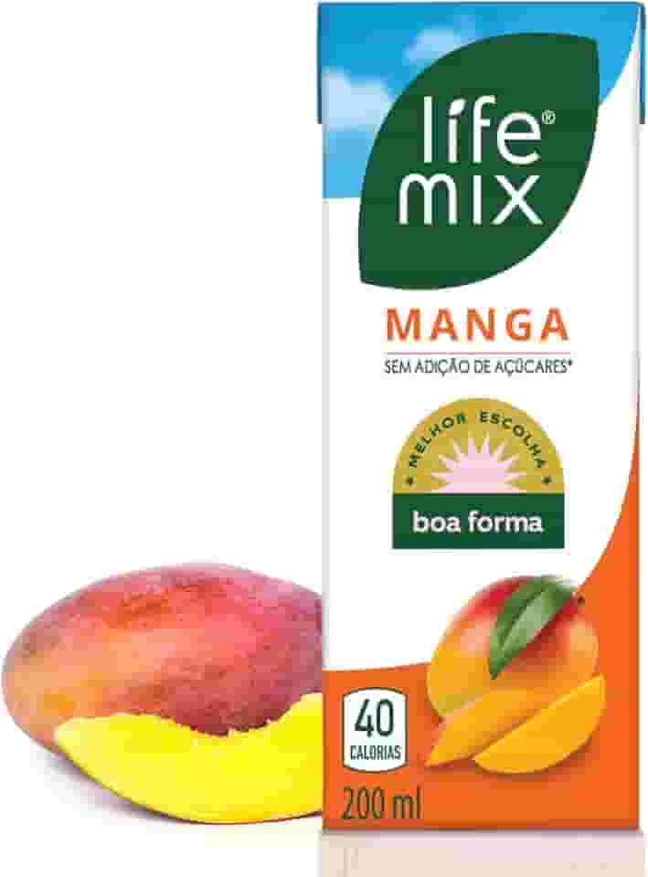 LIFE MIX - Suco de Manga Natural Baixa Caloria - Sem Adição de Açúcares, Sem Conservantes e Corantes, Vitaminas C e D, Cálcio, Fibras e Ácido Fólico - Vegano - 200ml