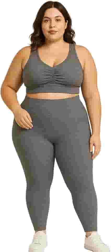 Conjunto Fitness Plus Size, Legging Cintura Alta e Top Franzido, Suplex, Preto (BR, Alfa, XG, Plus Size, Alto, Tamanho Plus, Preto)