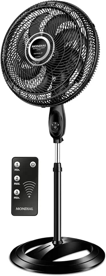 Ventilador de Coluna Mondial VTX-40C-8P 40cm Turbo 8 Pás Control 3 Velocidades 140W Preto 127v