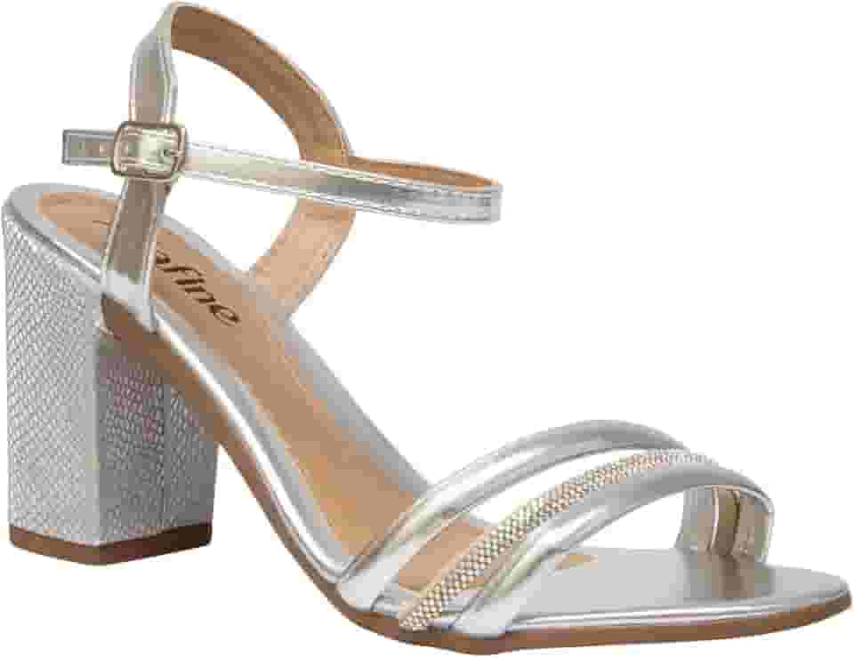 Sandália Feminina Salto Bloco Grosso Tiras Strass Moda Casual Básico Confortável