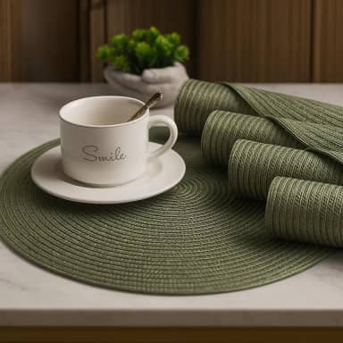 Kit 6 Peças Jogo Americano Redondo 38cm Mesa Posta Elegante Souplast Jantar Cozinha Café da Manhã Decoração Lanches (VERDE MILITAR 6UND)