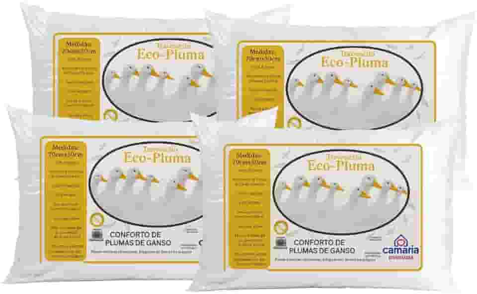 Kit Travesseiro Penas Plumas Ganso Percal 400 Fios Antialérgico 70cm x 50cm (04)