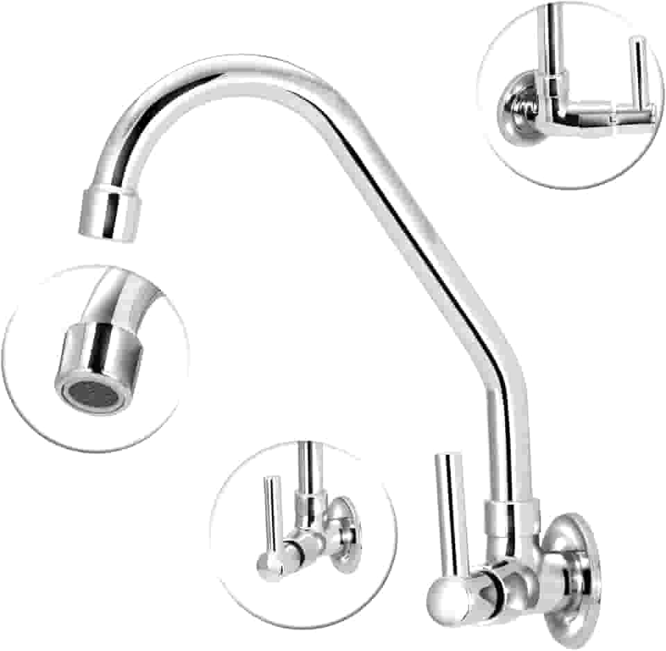 Torneira De Cozinha Parede 100% Em Metal, Torneira Para Cozinha Giratoria De Inox, Toda Em Inox