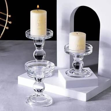 Castiçal Candelabro Porta Vela Vidro 11cm Mesa Jantar Centro
