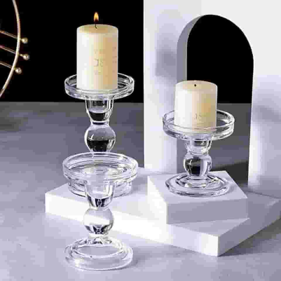 Castiçal Candelabro Porta Vela Vidro 11cm Mesa Jantar Centro