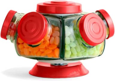 Baleiro Giratório De Vidro Bomboniere Decoração 5 Gomos Retrô Artesanal (Vermelho)