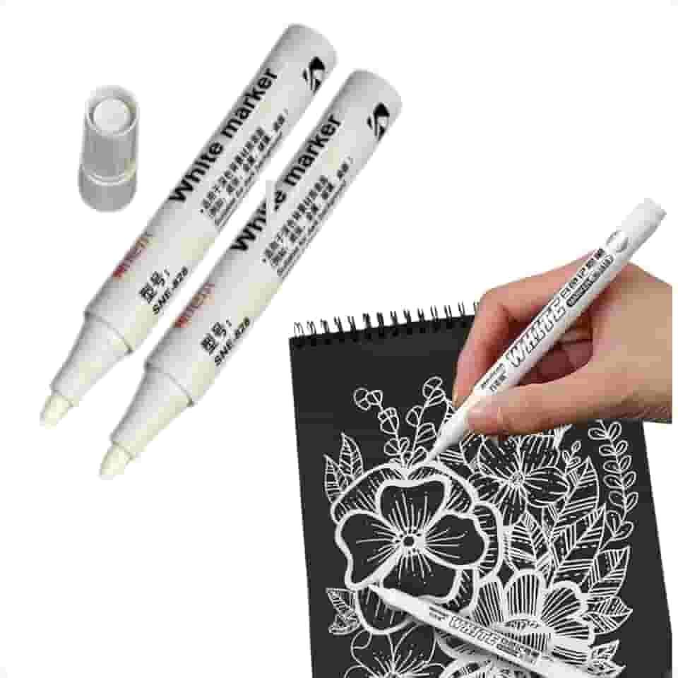 Kit 2 Canetinhas Marcadora Branca para Arte e Desenho, Touch, A prova Dagua